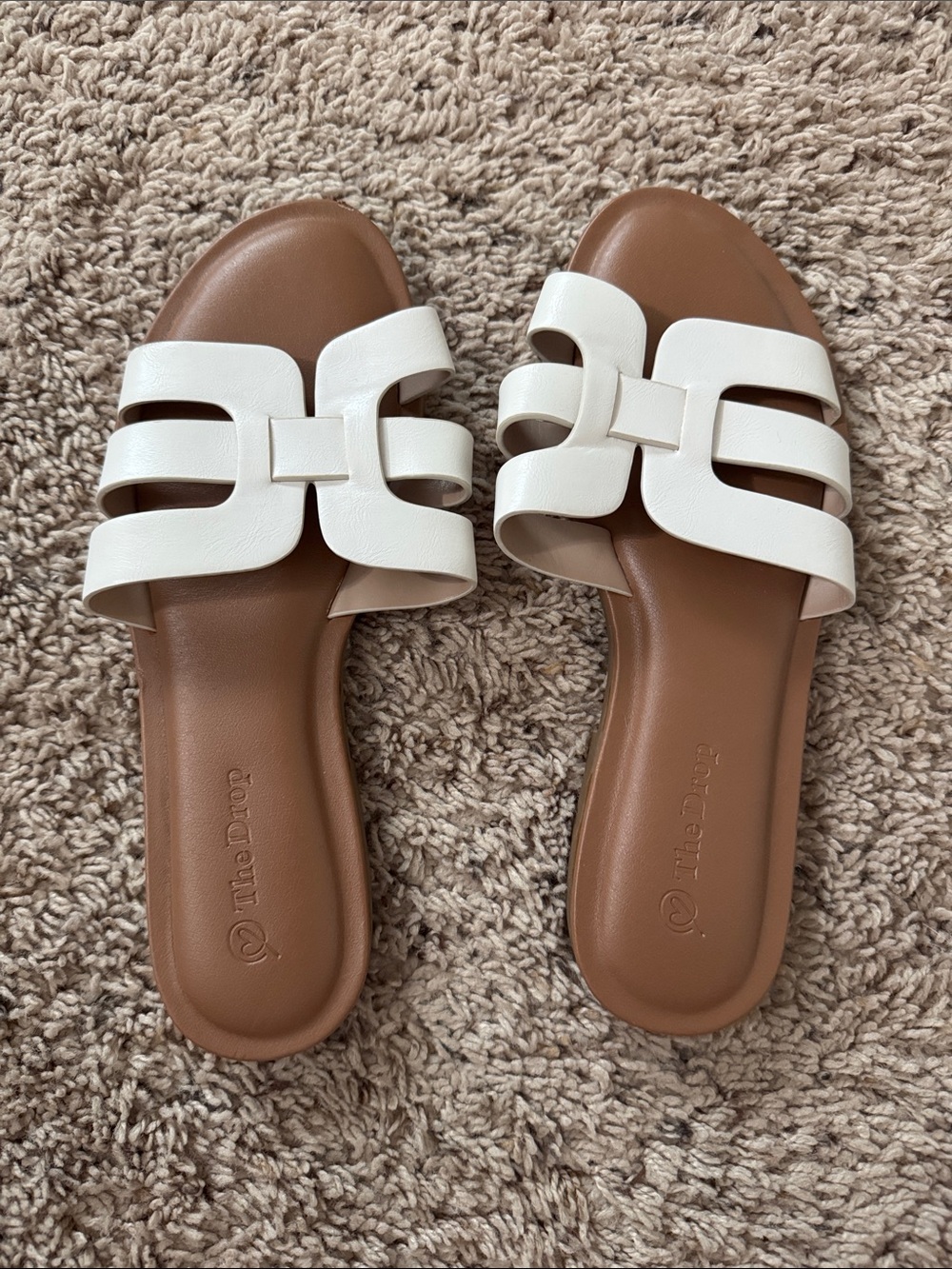 Women's White Slide Sandals with Brown Footbed